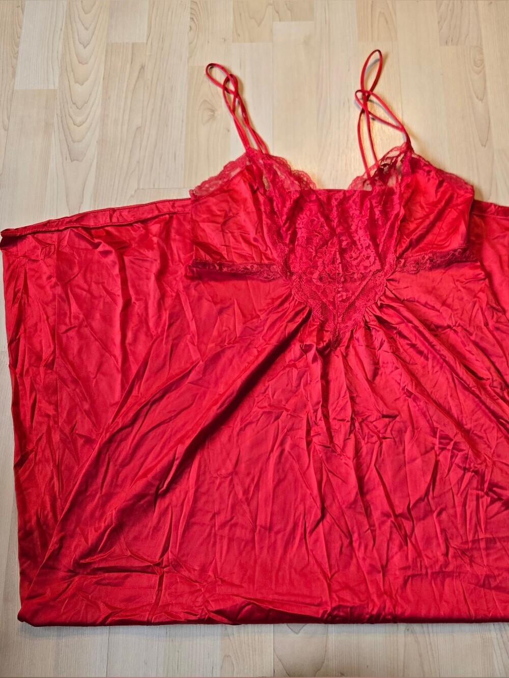 Vintage Vanity Fair Red Lace Trim Satin Slip Nightgown Size Medium
